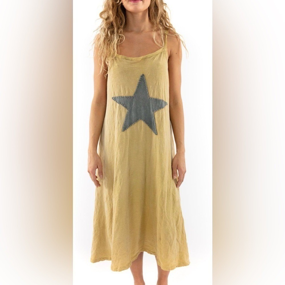 MAGNOLIA PEARL Sleeveless Yellow Dress TEXAS STAR Apliquè Lana Buttercup NWT